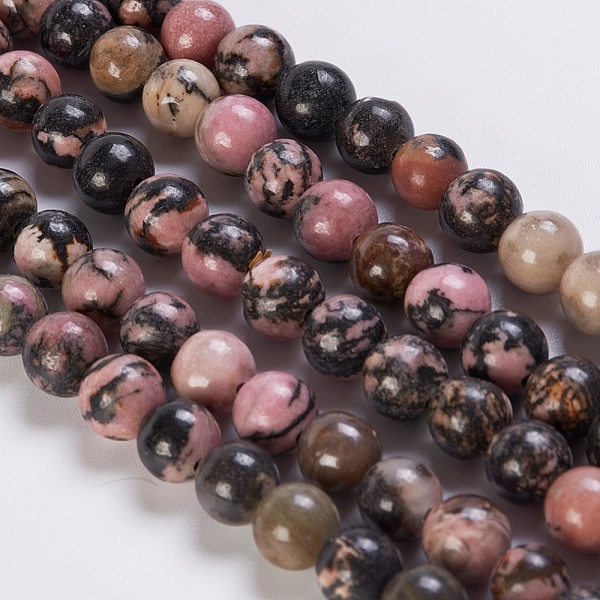 

PandaHall Natural Rhodonite Beads Strands, Round, 8mm, Hole: 1mm, about 49pcs/strand, 15.3 inch Rhodonite Round