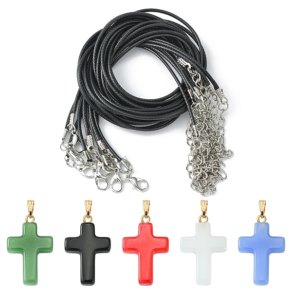 

PandaHall DIY Jewelry Necklaces Making Kits, include 10Pcs Cross Glass Pendants, 10Pcs Waxed Cord Necklace, Mixed Color, Pendant..., Multicolor