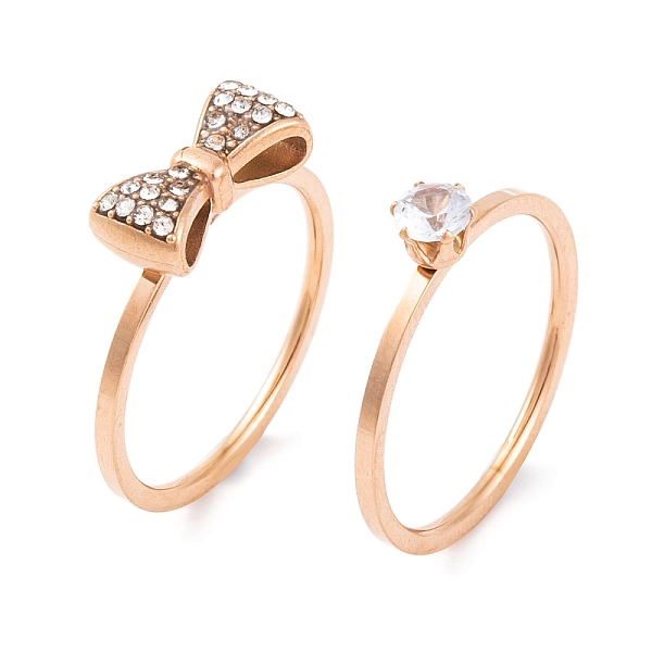 

PandaHall Bowknot 304 Stainless Steel Finger Ring Set for Women, with Rhinestone, Rose Gold, US Size 6~9(16.5~18.9mm) Stainless..., Clear