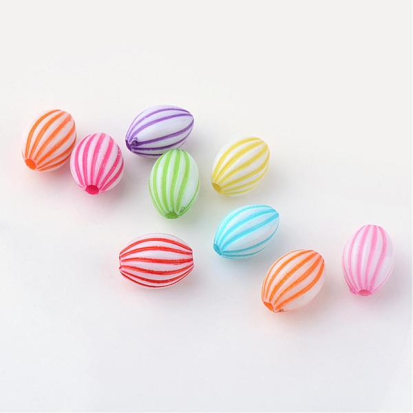 

PandaHall Craft Style Acrylic Corrugated Beads, Oval, Mixed Color, 11x8x7.5mm, Hole: 2mm, about 1330pcs/500g Acrylic Oval Multicolor