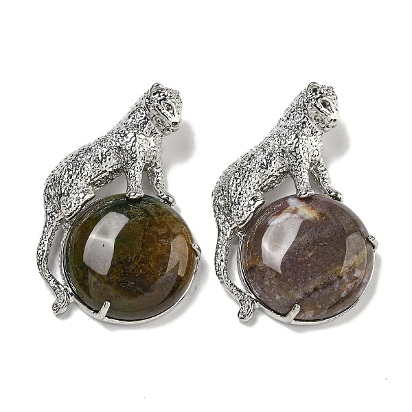 

PandaHall Natural Indian Agate Half Round Pendants, Rack Plating Brass Leopard Charms, Platinum, Cadmium Free & Lead Free, 42x27x7.5mm, Hole...