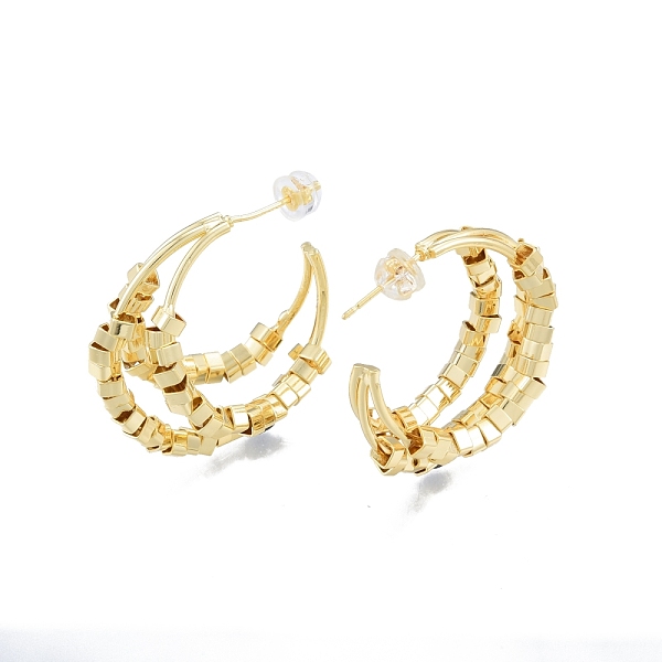 

PandaHall Brass Cube Beaded Crescent Moon Stud Earrings, Chunky Half Hoop Earrings for Women, Real 18K Gold Plated, 30x28.5x4mm, Pin: 0.9mm...