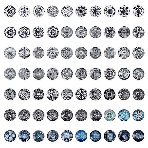 

PandaHall Flatback Glass Cabochons for DIY Projects, Dome/Half Round with Mixed Patterns, Mixed Color, Floral Pattern, 25x6mm Glass Flower..., Multicolor