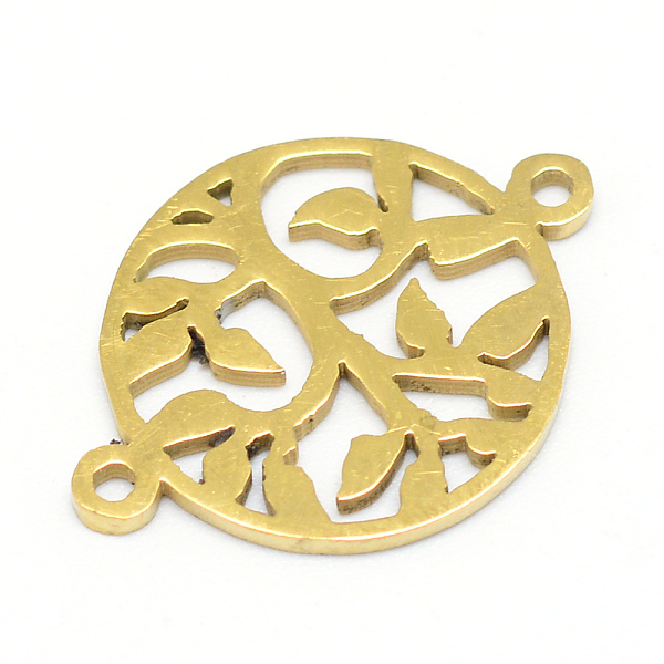 

PandaHall 201 Stainless Steel Connector Charms, Flat Round with Leaf, Golden, 20x15x1mm, Hole: 1.5mm 201 Stainless Steel Flat Round