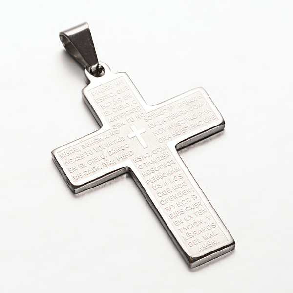 

PandaHall Cross with Words 304 Stainless Steel Pendants, Stainless Steel Color, 44x30x2mm, Hole: 4x8mm 304 Stainless Steel Cross