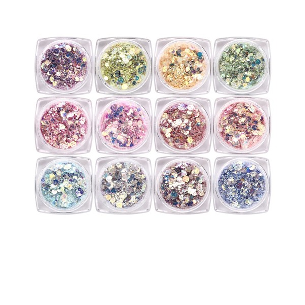 PandaHall 12 Colors Mix Hexagon Festival Chunky Sequins Set, Holographic Nail Glitter Mermaid Powder Flakes, for Nail Art Pigment Dust...
