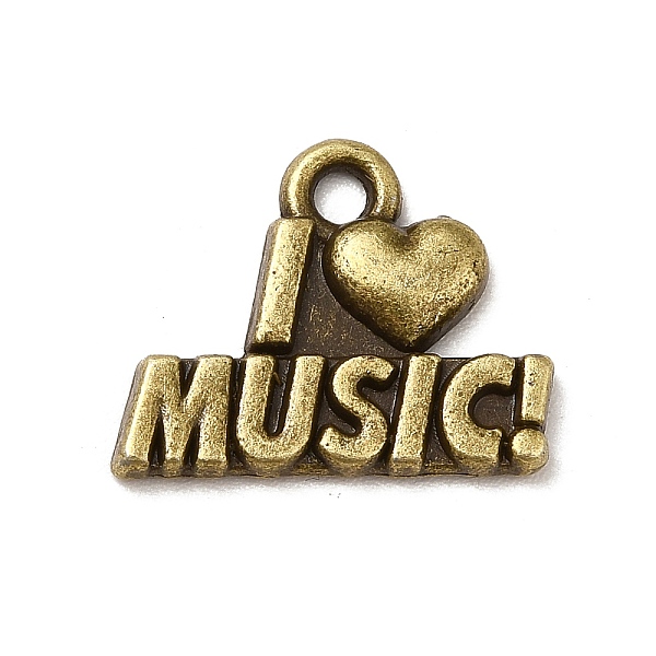 PandaHall Tibetan Style Alloy Pendants, Word I Love Music Charms, Music Lover Charm, Antique Bronze, 13x16x2mm, Hole: 1.5mm, about...