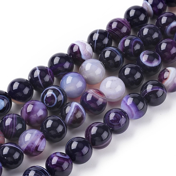 PandaHall Natural Striped Agate/Banded Agate Beads Strands, Dyed & Heated, Round, Indigo, 6mm, Hole: 1mm, about 63pcs/strand, 14.57 inch...