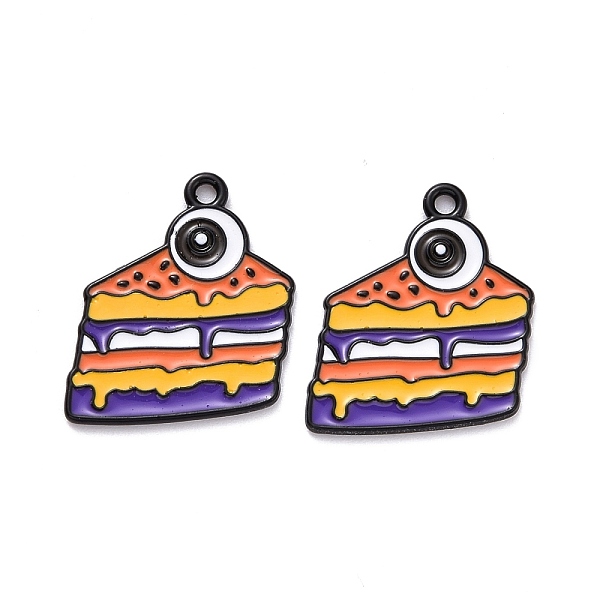 PandaHall Halloween Alloy Enamel Pendant, Cake with Eye, Electrophoresis Black, 21x17.5x1mm, Hole: 1.5mm Alloy+Enamel Food