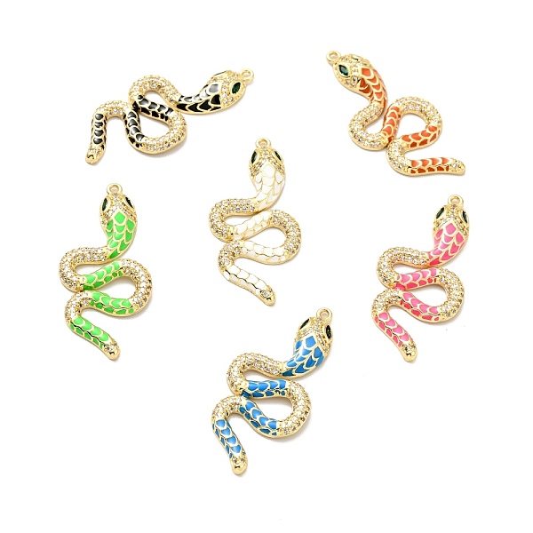 

PandaHall Brass Micro Pave Clear Cubic Zirconia Pendants, with Enamel, Cadmium Free & Lead Free, Golden, Snake, Mixed Color, 36.5x17x3.5mm..., Multicolor