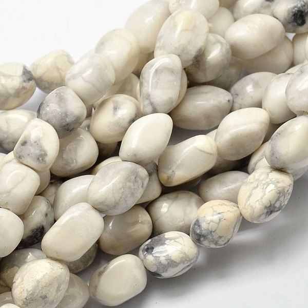 

PandaHall Natural Howlite Nuggets Bead Strands, Tumbled Stone, 13~18x10~13mm, Hole: 1mm, about 21~26pcs/strand, 15.74 inch Howlite Nuggets