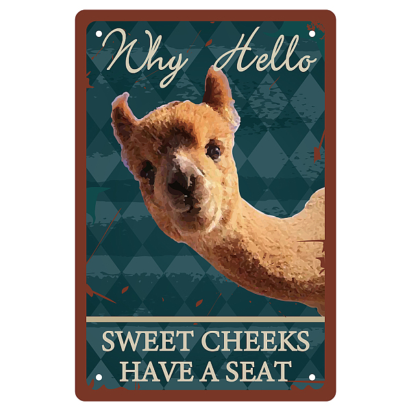 

PandaHall CREATCABIN Funny Bathroom Quote Metal Tin Sign Vintage Why Hello Sweet Cheeks Have A Seat Sign Alpaca Tin Sign for Home Bar Pub..., Cyan