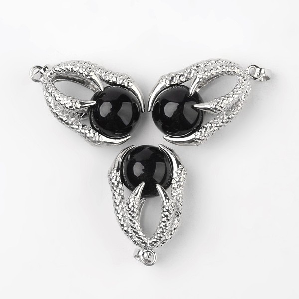 

PandaHall Eagle Claw Alloy Natural Black Agate Pendants, Platinum, 34~36x22~24x16mm, Hole: 5x8mm Black Agate Others