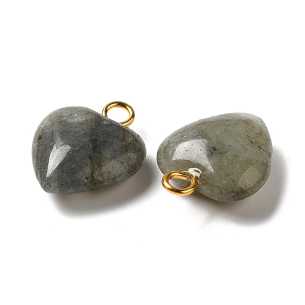 

PandaHall Natural Labradorite Pendants, Heart Charms with Golden Plated Brass Loops, 15~15.5x12~12.5x4.5~5.5mm, Hole: 2mm Labradorite Heart