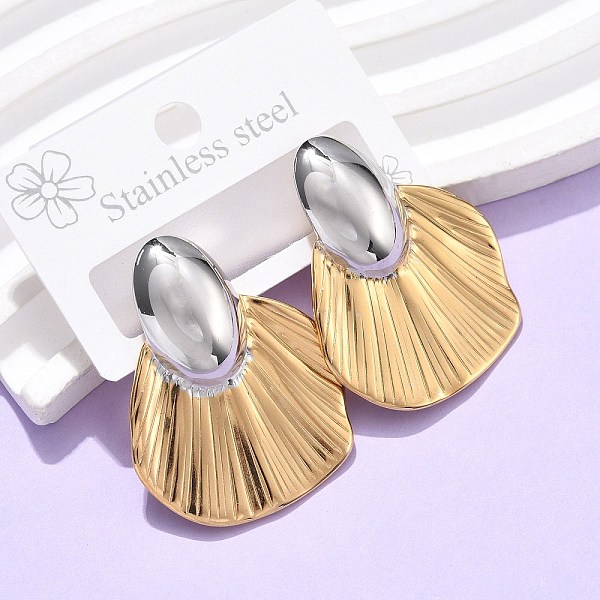 304 Stainless Steel Two Tone Fan Stud Earrings