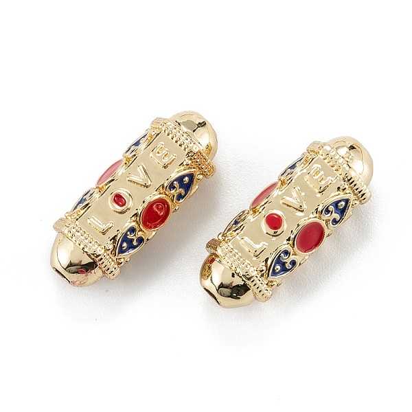 

PandaHall Real 18K Gold Plated Brass Tube Beads, with Enamel, Oval with Word Love, Crimson, 21x8x7.5mm, Hole: 2mm Brass+Enamel Oval Pink