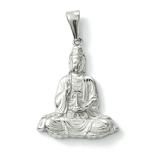 

PandaHall 304 Stainless Steel Pendants, Avalokitesvara Charm, Stainless Steel Color, 37.5x29x4mm, Hole: 9x4.5mm 304 Stainless Steel Human