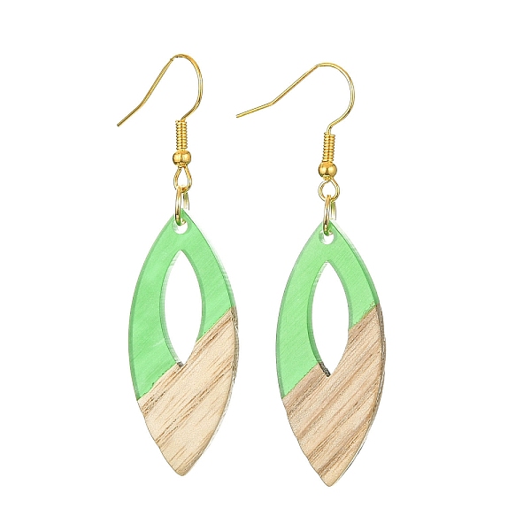 

PandaHall Two Tone Resin & Walnut Wood Horse Eye Dangle Earrings, Golden Iron Long Earrings, Pale Green, 58x15.5mm Resin Horse Eye