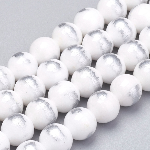 

PandaHall Natural Mashan Jade Beads Strands, Brushed Silver Color, Dyed, Round, White, 8mm, Hole: 0.8mm, about 50pcs/strand, 15.7 inch(40cm)...
