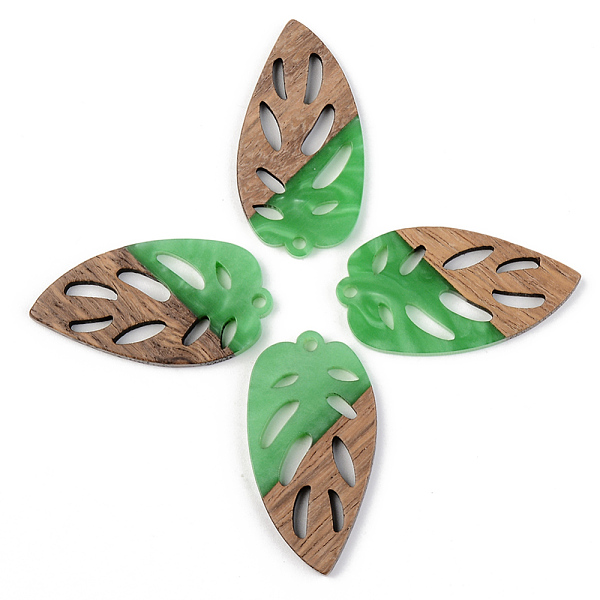 

PandaHall Opaque Resin & Walnut Wood Pendants, Leaf, Green, 38x20x3mm, Hole: 2mm Resin+Wood Leaf Green