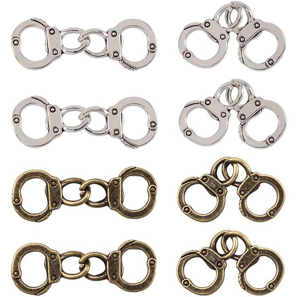 

PandaHall 50pcs Tibetan Style Alloy Links Tone Police Handcuff Charms for DIY Jewelry Making Antique Bronze & Antique Silver Alloy Others