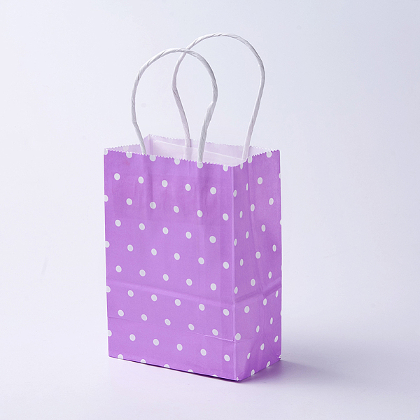 

PandaHall kraft Paper Bags, with Handles, Gift Bags, Shopping Bags, Rectangle, Polka Dot Pattern, Purple, 15x11x6cm Paper Polka Dot Purple