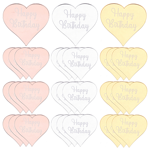 

PandaHall GORGECRAFT 30PCS Acrylic Happy Birthday Cupcake Toppers Cake Topper Disc Mirror Mini Heart Engraved Topper Gold Silver DIY Acrylic..., Multicolor