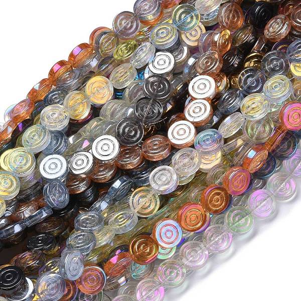 

PandaHall Electroplate Transparent Glass Beads Strands, Flat Round with Vortex, Mixed Color, 16x4.8mm, Hole: 1.2mm, about 40pcs/strand..., Multicolor