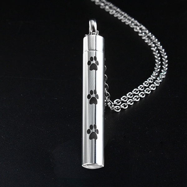 

PandaHall Titanium Steel Urn Ashes Pendants, Column with Paw Print Pattern, Stainless Steel Color, 4.2x0.6cm Titanium Steel Column