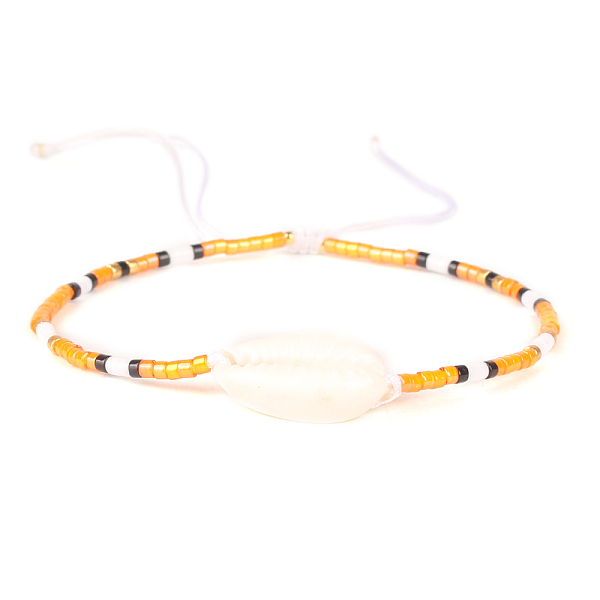 

PandaHall Natural Cowrie Shell & Seed Braided Bead Bracelet, Adjustable Bracelet for Women, Gold, 11 inch(28cm) Shell Gold