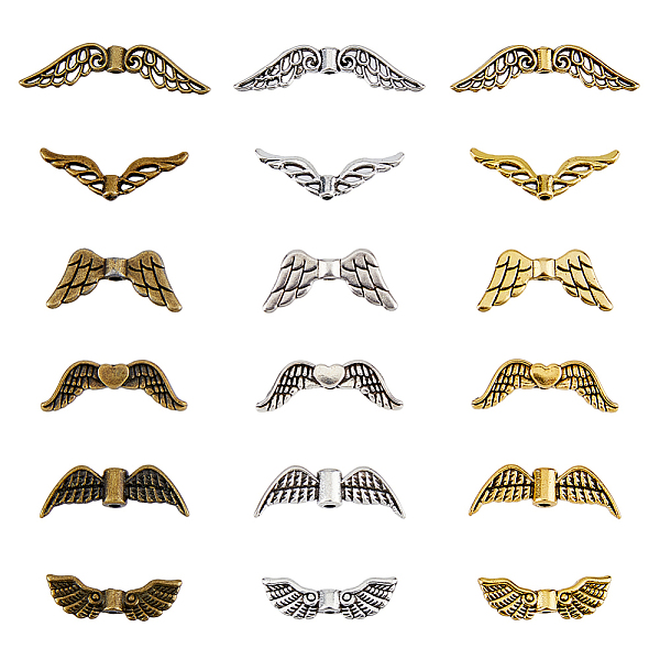 

PandaHall SUPERFINDINGS 180Pcs 6 Style Alloy Wings Pendant Tibetan Style Beads Mixed Color Spacer Beads Retro Fairy Wing Charm Beads for DIY...