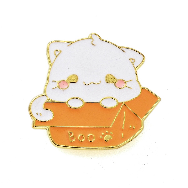 

PandaHall Halloween Theme Golden Alloy Brooches, Enamel Pins, Cat Shape, 29.5x33x1.5mm Alloy+Enamel Cat Shape Orange