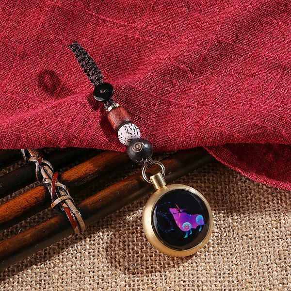 

PandaHall Luminous Brass & Lampwork Twelve Zodiac Turning Pendant Decorations, Glow in the Dark, Good Luck Hand-woven Rope Hanging Ornament...