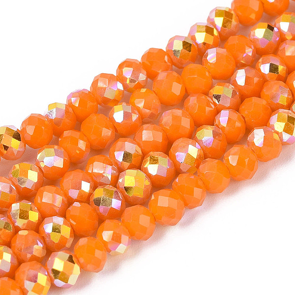 Brins de perles rondelles en verre opaque plaqué couleur AB