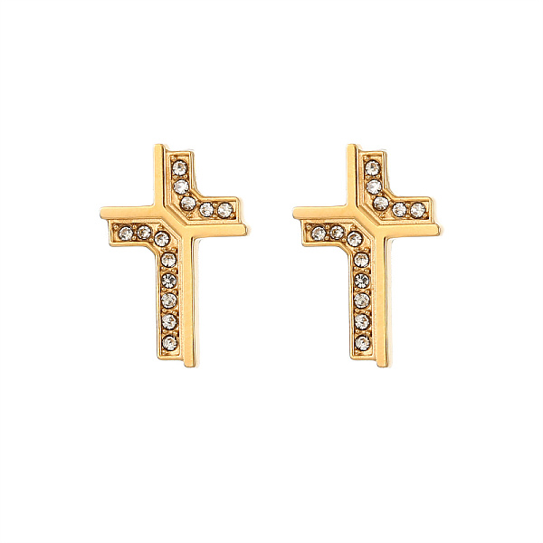 

PandaHall Cross Stainless Steel Crystal Rhinestone Stud Earrings for Women, Golden Stainless Steel Cross Clear