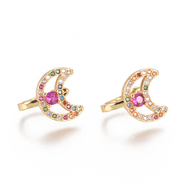 

PandaHall Golden Plated Brass Micro Pave Cubic Zirconia Cuff Earrings, Long-Lasting Plated, Moon, Colorful, 13x10x1.5mm Cubic Zirconia