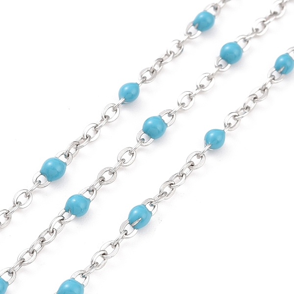 

PandaHall 304 Stainless Steel Cable Chains, Soldered, with Spool, with Enamel, Oval, Stainless Steel Color, Dodger Blue, Links: 2x1.5x0.5mm...