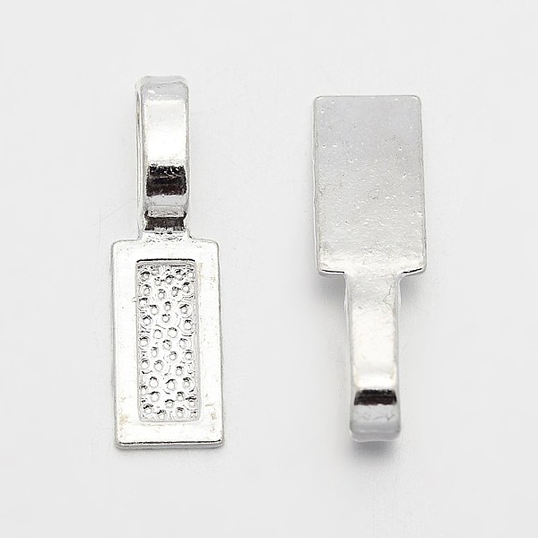

PandaHall Tibetan Style Alloy Glue-on Flat Pad Bails, Rectangle, Cadmium Free & Lead Free, Silver Color Plated, 26x8x1mm, Hole: 8x5mm Alloy