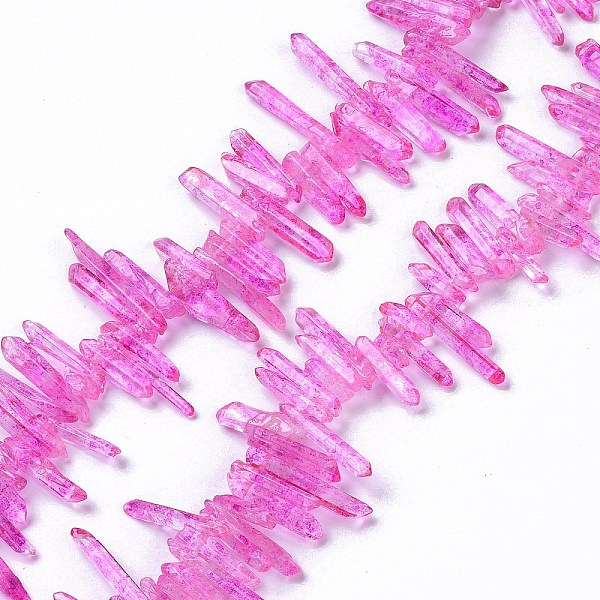 

PandaHall Natural Crackle Quartz Crystal Dyed Beads Strands, Chip, Violet, 12~35x4~5.5x3~5mm, Hole: 1mm, about 101~102pcs/strand, 15.35''..., Purple