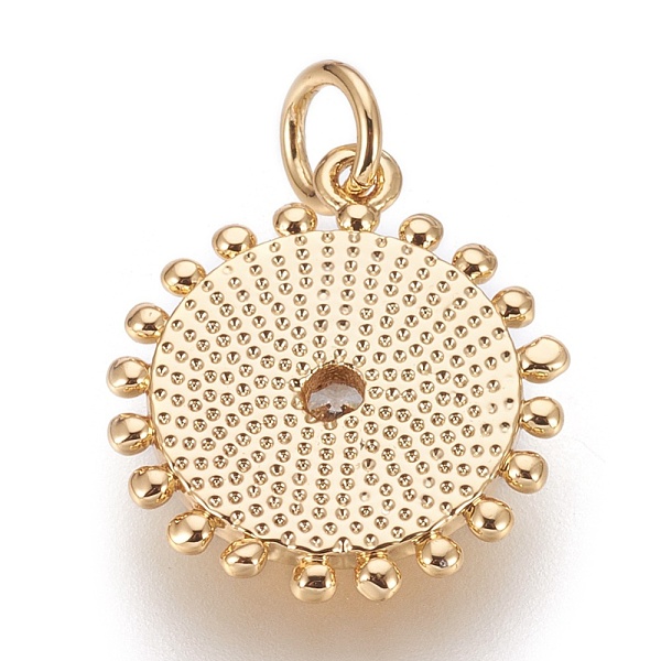 

PandaHall Brass Pendants, with Enamel and Cubic Zirconia, Flat Round with Eye, Clear, Golden, 17x15x3mm, Hole: 3.5mm Brass+Cubic Zirconia...