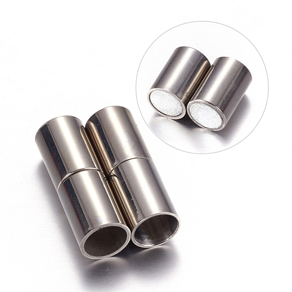 

PandaHall Column 304 Stainless Steel Magnetic Clasps with Glue-in Ends, Stainless Steel Color, 20x7mm, Hole: 6mm 304 Stainless Steel Column