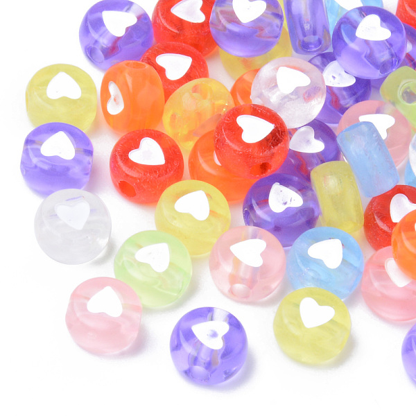 

PandaHall Transparent Acrylic Beads, Flat Round with White Heart, Mixed Color, 7x3.5mm, Hole: 1.8mm Acrylic Flat Round Multicolor