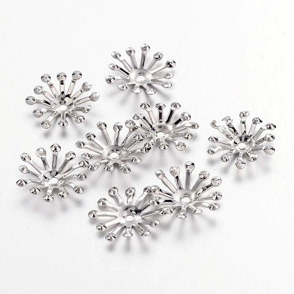 

PandaHall Iron Bead Caps, Flower, Platinum, 12~14x3.5mm, Hole: 1.5mm Iron