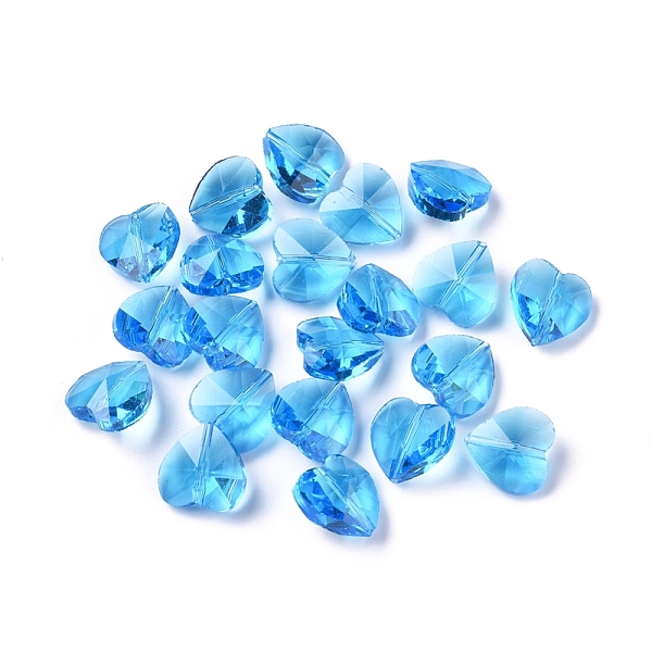

PandaHall Transparent Glass Beads, Faceted, Heart, Dodger Blue, 14x14x8~9mm, Hole: 1~1.2mm Glass Heart Blue