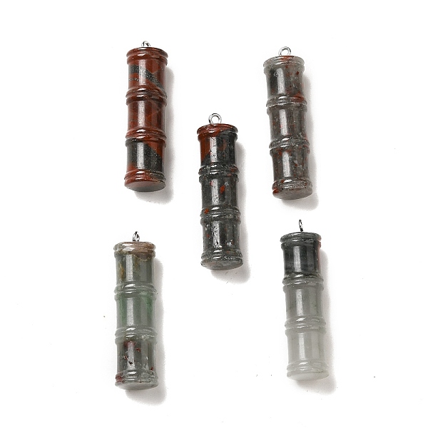 

PandaHall Natural African Bloodstone Pendants, Bamboo Stick Charms, with Stainless Steel Color Tone 304 Stainless Steel Loops, 45x12.5mm...