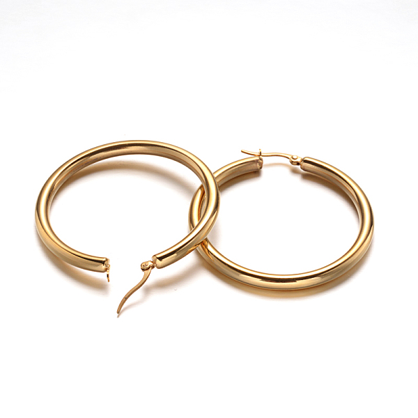 

PandaHall Ring 304 Stainless Steel Hoop Earrings, Hypoallergenic Earrings, Golden, 51.5x48x4mm, Pin: 1mm 304 Stainless Steel