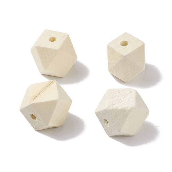 

PandaHall (Defective Closeout Sale: Crack) Unfinished Wood Beads, Natural Wooden Beads, Faceted, Polygon, Floral White, 19.5x19x20mm, Hole...
