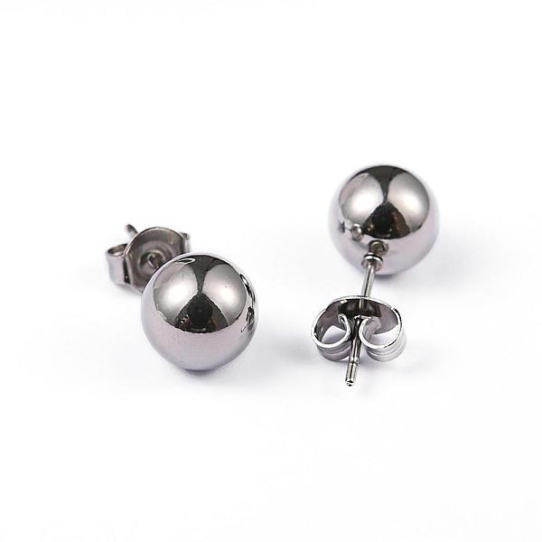 PandaHall 304 Stainless Steel Ball Stud Earrings, Hypoallergenic Earrings, Stainless Steel Color, 18x8mm, Pin: 0.8mm, 10pairs/board 304...