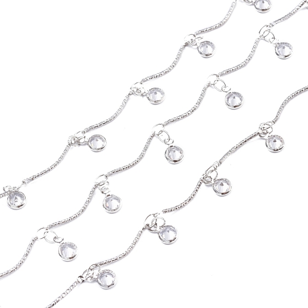 

PandaHall Handmade Brass Bar Link Chains, with Clear Cubic Zirconia Charm and Spool, Soldered, Long-Lasting Plated, Flat Round, Platinum...