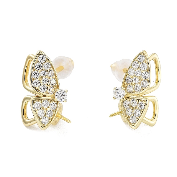 

PandaHall 925 Sterling Silver with Cubic Zirconia Stud Earrings Findings, Butterfly, Real 18K Gold Plated, 13.5x6.5mm, Pin: 0.6x11mm and...
